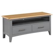 Roswell Wooden TV Stand With 2 Drawers In Mid Oak And Grey