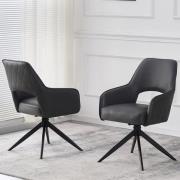 Enid Dark Grey PU Leather Dining Chairs With Black Legs In Pair