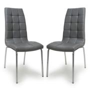 Justin Grey Faux Leather Dining Chairs With Chrome Legs In Pair