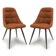 Calhoun Burnt Orange Linen Effect Fabric Dining Chairs In Pair