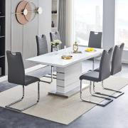 Parini Small Extending White Dining Table 4 Petra Grey Chairs