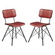 Donna Vintage Red Genuine Leather Dining Chairs In Pair