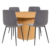 Avenel Fluted Wooden Dining Table Round In Oak With 4 Chairs