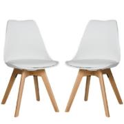 Regis White Leather Dining Chairs With Oak Legs In Pair