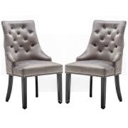 Camarillo Light Grey Velvet Dining Chairs With Black Legs In Pair