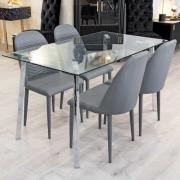 Helena Clear Glass Top Dining Table With 4 Riverside Grey Chairs
