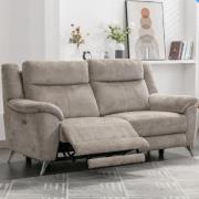 Mankato Fabric Electric Recliner 3 Seater Sofa In Fossil