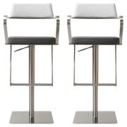 Turlock Grey Leather Fabric Bar Stools In Pair