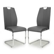 Towson Grey Leather Dining Chairs With Chrome Base In Pair